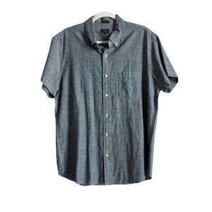 J. Crew Shirt Mens Large Blue Chambray Button Up Short Sleeve‎ Cotton Slim Fit